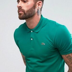 🔥Lacoste Men's Teal Pique Cotton Polo Shirt Sz M slim fit price firm!
